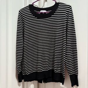 Black and White Striped Crew Neck Sweater